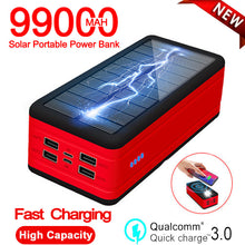 Load image into Gallery viewer, Wireless Solar 99000mah Fast Charger Powerbank Portable With SOS LED Light External Battery Charger For Xiaomi Samsung Iphone13