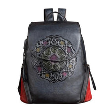Load image into Gallery viewer, Retro Genuine Leather Women's Handmade Embossing Floral Large Capacity Vintage Backpack