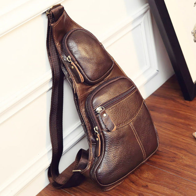 New Men Genuine Leather Cowhide Vintage Sling Single Chest Crossbody Bag