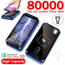 Load image into Gallery viewer, Solar Wireless Charging Battery Power Bank 80000 mA Solar Panel Portable Charger for iPhone Samsung Huawei
