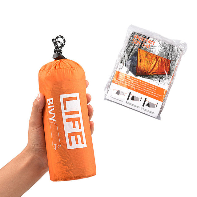 2Person Emergency Shelter Waterproof Thermal Blanket Rescue Survival Kit Survival Tube Emergency Tent with Whistle