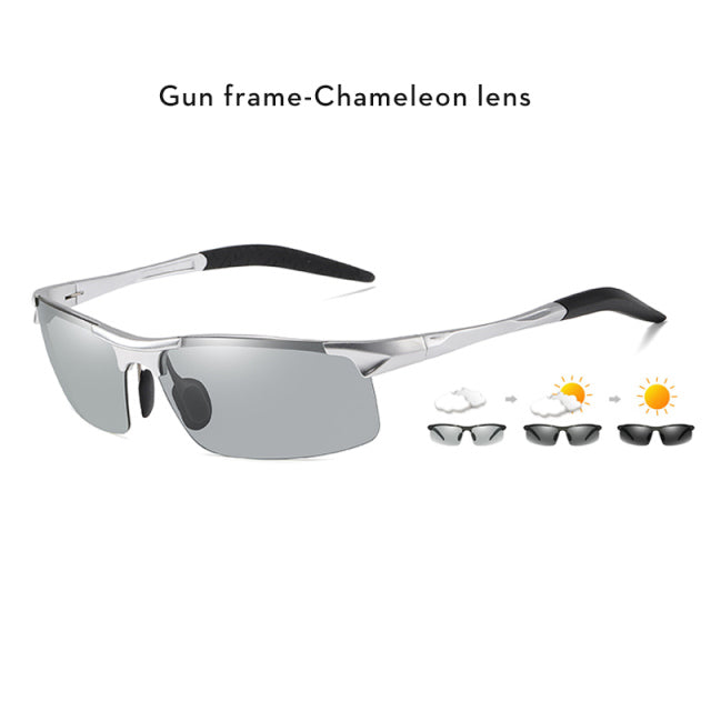 Aluminum Rimless Anti-Glare Photochromic Polarized Day Night Driving Men's Sunglasses